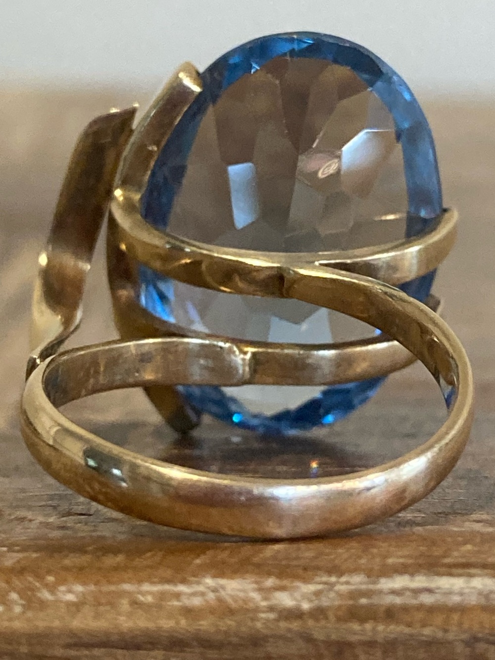 Vintage 14K Gold Abstract Ring Large Blue Oval Gemstone • Size 8.25 • 11 Grams - Picture 4 of 17